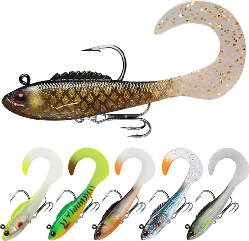 Vista 7 de TRUSCEND Shadtale Easy Catch Soft Fishing Lures, Unique Vibration and Action for Various Rigs, Paddle Tail Swimbaits Trailer for Bass, Trout