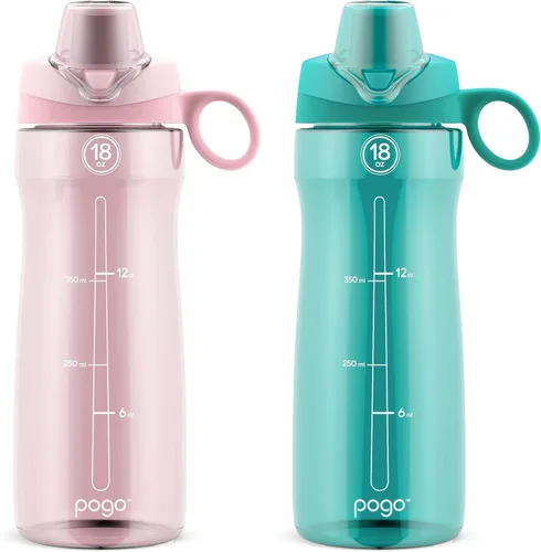 Vista 10 de Pogo Botella de agua reutilizable de plástico de 32 onzas, paquete de 2 con Aquaviva/Satén Rosa