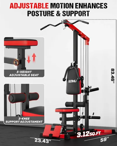 Vista 3 de LS01 Máquina de tracción LAT, máquina de cable para remo LAT con abdominales, torre LAT con accesorios de remo con cable, estaciones de polea 3 en 1