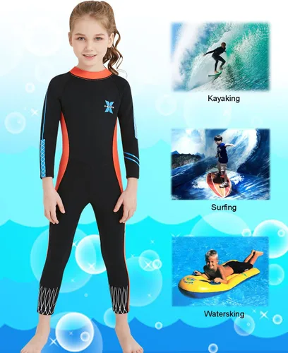 Vista 8 de DIVE & SAIL Traje de neopreno de 0.098 in para niños, manga larga, protección UV, traje de baño térmico