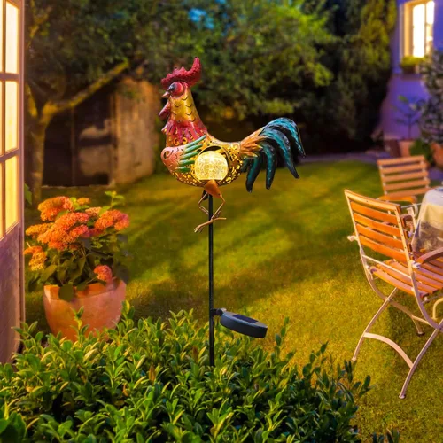 Vista 3 de Tryme Luces solares de gallo para exteriores, decoración de jardín, estatua de jardín, regalos para amantes de los pollos, mujeres, madres, arte