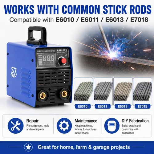 Vista 4 de Soldador de palo 250A 110/220V, máquina de soldadura ARC/Lift TIG con control sinérgico, inversor IGBT, arranque en caliente, fuerza de arco