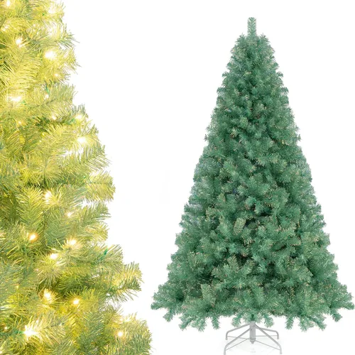 Vista 16 de COSTWAY Árbol de Navidad flocado de nieve de 6 pies, pino artificial con bisagras Blanco