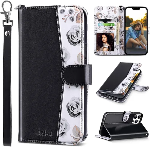 Vista 25 de ULAK Compatible con iPhone 13 Funda tipo cartera para mujer, funda tipo billetera de piel PU con tarjetero y función de caballete, funda protectora