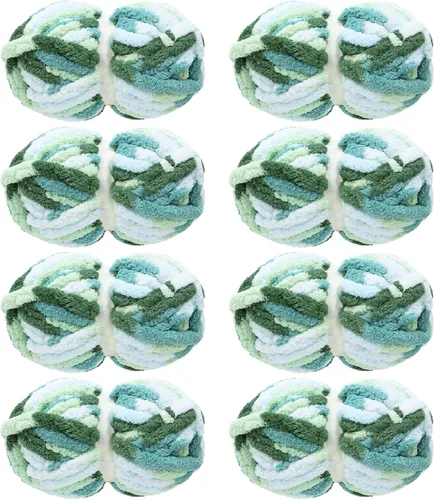Vista 20 de MABOZOO Hilo Grueso Tie Dye para Tejer a Ganchillo Paquete de 8, Hilo de Chenilla Jumbo Esponjoso, Hilo de Felpa Suave Voluminoso, Hilo Gigante