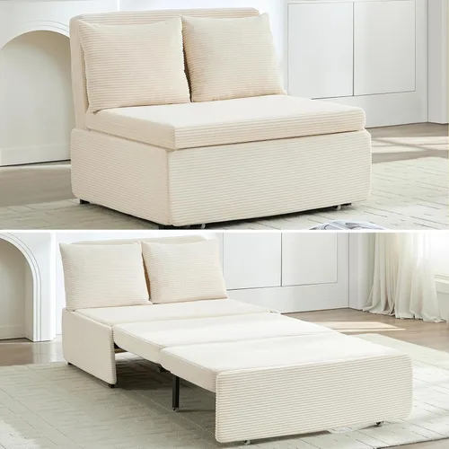 Vista 9 de PUREMIND Sofá cama extraíble 3 en 1 tamaño individual, sofá de pana convertible con almohadas y colchón de espuma viscoelástica de 3.9 pulgadas Beige