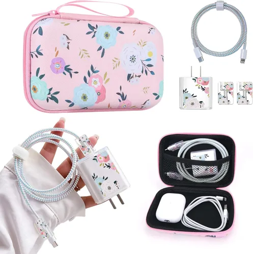 Vista 12 de CameCosy Juego de funda para cargador de teléfono, organizador de cable USB para guardar cables con bolsa de almacenamiento de viaje, suave y lindo