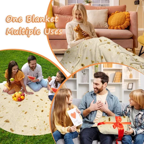Vista 5 de Bcareself Manta de Tortilla 2.0 de Doble Cara Tamaño Adulto Gigante de Doble Cara para Niños Divertida Realista de Comida Personalizada Manta