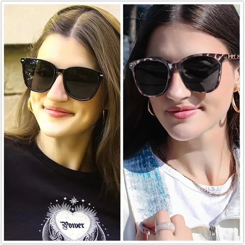 Vista 22 de FIMILU Paquete de 2 lentes de sol polarizados para mujer, lentes de protección UV400, montura grande, lentes de moda, elegantes