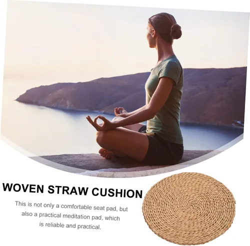 Vista 3 de LIFKOME 2 cojines de paja plana tatami Mat almohadas de suelo para adultos almohada circular almohada japonesa redonda individual cojín tejido paja