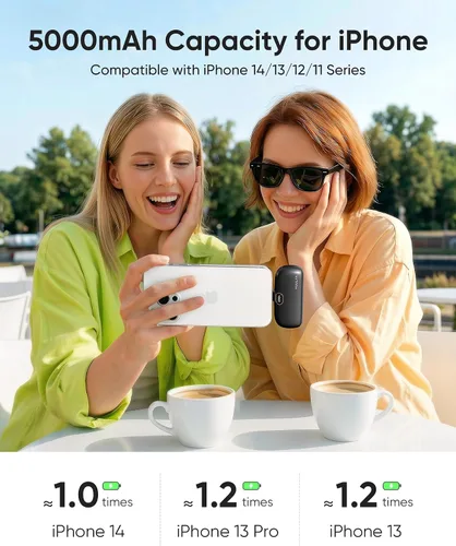 Vista 4 de Kuulaa Cargador portátil pequeño para iPhone con cable Lightning integrado de 5000 mAh, batería externa de carga rápida para iPhone 14/13/13