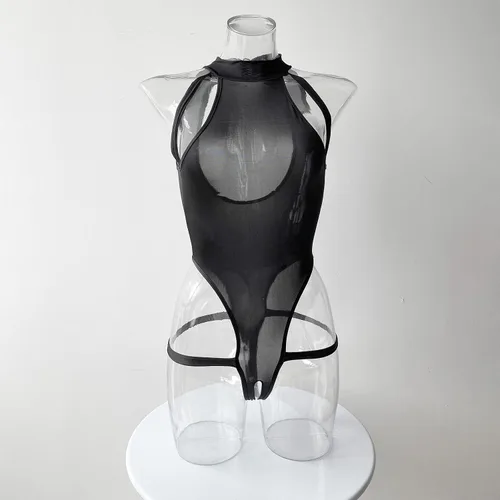 Vista 3 de Lencería sexy para mujer, con archivos abiertos, huecos, parte delantera y trasera, lencería japonesa sexy (D-negro, talla única)