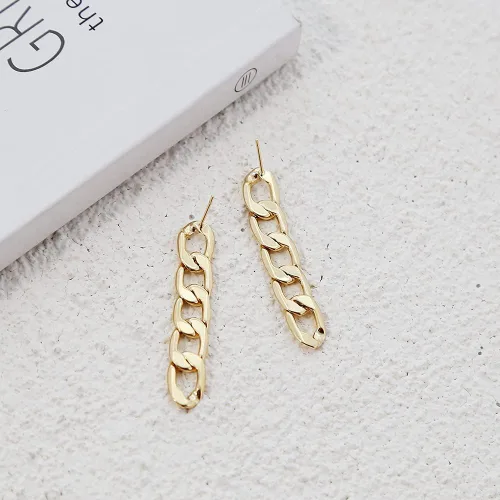 Vista 7 de LEEKOO Aretes de cadena de eslabones finos chapados en oro de 14 quilates, aretes de gota ovalados para mujeres y niñas