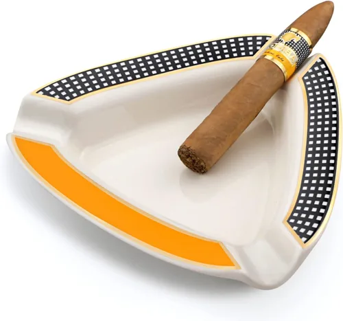 Vista 4 de Cenicero triangular para cigarros, grande para exteriores, para patio, exterior, interior, cenicero, regalos para hombres (blanco)