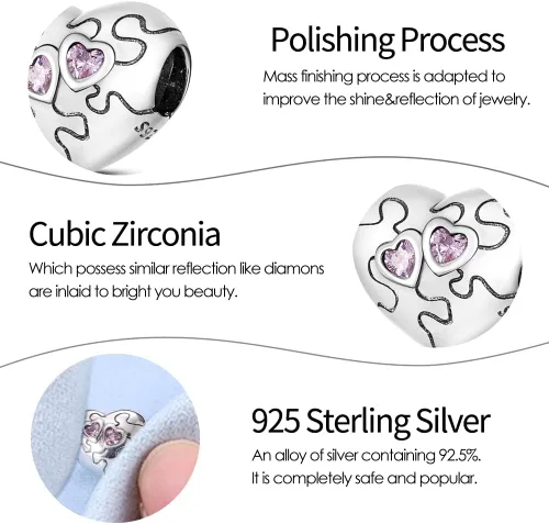 Vista 2 de TINSLO Mother's Day Charm Suitable For Pandora Charm Bracelet Women 925 Sterling Silver Love Beads Charm Beads Mom Girls Pendant For Bracelets