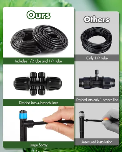 Vista 4 de Kits de sistema de riego por goteo de 95.5 pies - Aspersor automático de riego de jardín con manguera de tubo de 1/2 y 1/4 pulgadas, equipo de riego