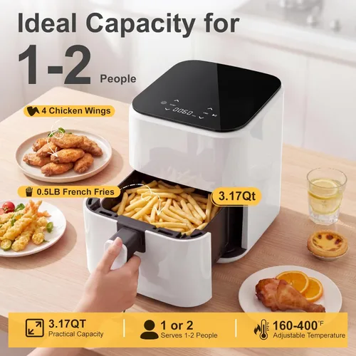 Vista 3 de OLIXIS 3 Qt Digital Air Fryer with Dishwasher Safe Basket, Compact Airfryer with Auto Shut-Off, Fast Cooking for Quick Easy Meals, Space Saving Mini