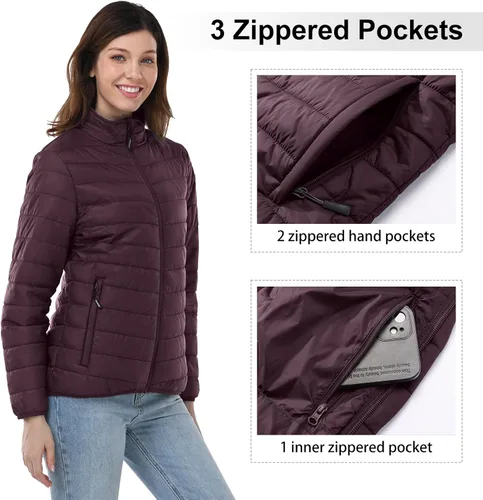 Vista 3 de Outdoor Ventures Women's Packable Full-Zip Short Puffer Jacket Insulated Quilted Warm Lightweight Winter Coat