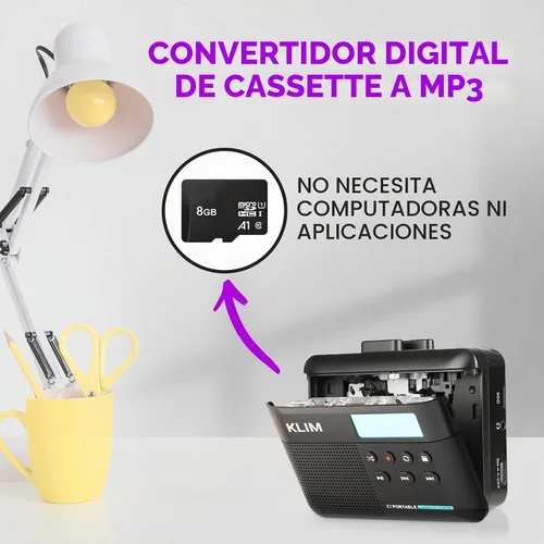 Vista 3 de Reproductor de casete K7, convierte cintas a digitales, micrófono Negro