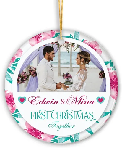 Vista 9 de Adorno personalizado de aniversario de boda, foto personalizada con nombre y fecha, adorno de aniversario de boda Navidad 2023, regalos de Navidad