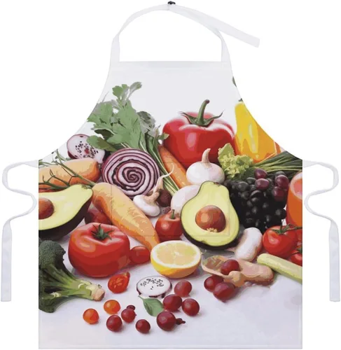 Vista 7 de MUSM Healthy Food Apron，Classic Vintage Funny with Pockets Aprons,Adjustable Bib Waterdrop Resistant for Kitchen Cooking Restaurant BBQ Painting