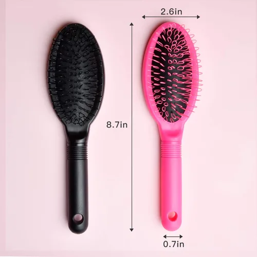 Vista 2 de Loop Wig Brush Akamino - Cepillo desenredante para cabello humano y sintético Remy, rosa y negro, 2 piezas