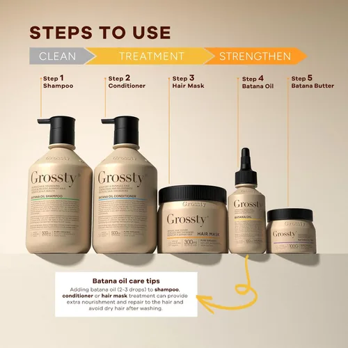 Vista 6 de Grossty Batana Oil Mascarilla para cabello seco y dañado Promueve el crecimiento saludable Nutrición profunda y reparación Estimula