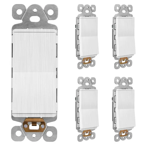 Vista 15 de LIDER Interruptor de pared sin marco, de 3 vías o de un solo polo, 15A -277VAC UL Listed, Brushed Gold, On/Off Rocker Switch, 3 Wire, Tough And