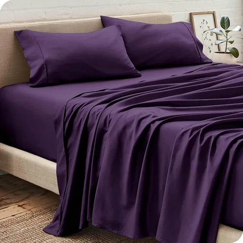 Vista 13 de Juego de sábanas de 4 piezas (1 sábana encimera + 1 sábana bajera + 2 fundas de almohada) 100% algodón natural que se ajusta a colchones de hasta 12