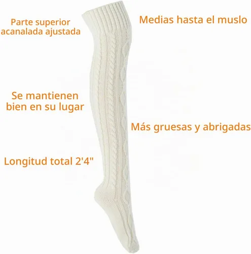 Vista 3 de SherryDC Calcetines de punto trenzado hasta el muslo para mujer, medias de bota extra largas de invierno, calentadores de piernas 1 - Blanco