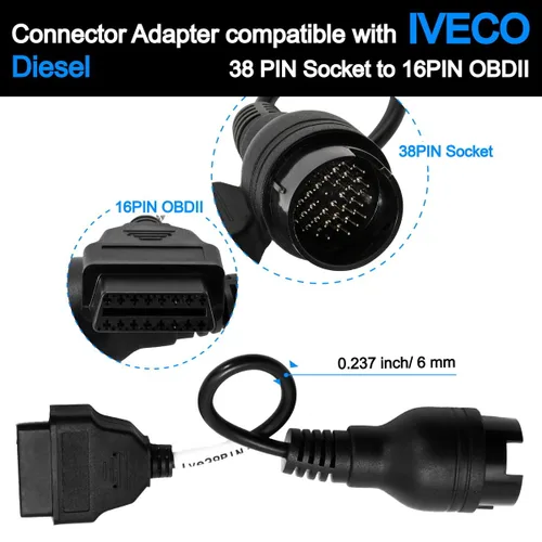 Vista 2 de cable de escaneo de diagnóstico OBD2 de 16 pines a 38 pines compatible con camiones Iveco