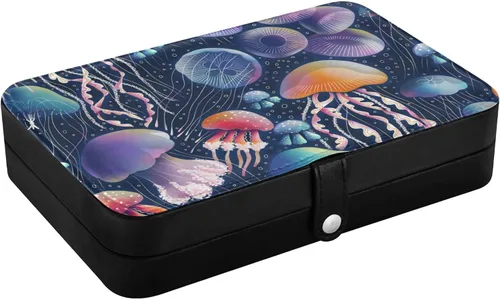 Vista 2 de BOENLE Organizador de joyas de burbujas de hongos medusas Caja de joyería de cuero PU Pequeño almacenamiento portátil de joyería de viaje