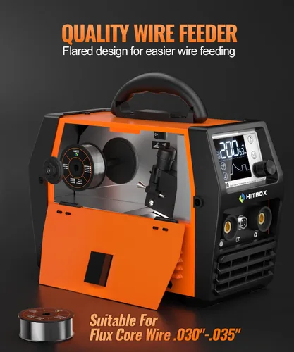 Vista 7 de HITBOX 140A MIG Soldador 110V/220V, Soldador de núcleo de flujo/Stick ARC/Lift Tig/Spool Gun 4 en 1 Máquina de soldadura Mig sin gas con pantalla