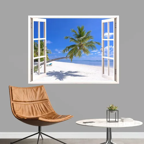Vista 28 de IDEA4WALL Adhesivo mural removible para pared, arena blanca tropical, playa, orilla, palmera, naturaleza, desierto, fotografía, arte moderno