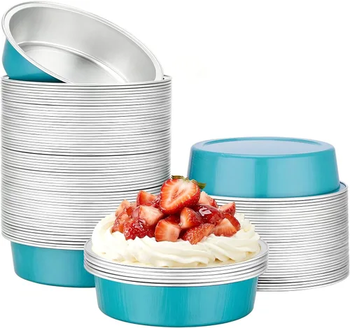 Vista 10 de Beasea Paquete de 100 moldes desechables para hornear de 4 pulgadas, 7.3 onzas, 7.3 fl oz / 215ml, papel de aluminio, mini ramequín sin tapas