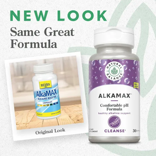 Vista 2 de Natural Balance AlkaMAX Fórmula de pH cómodo Suplemento de apoyo alcalino saludable Calcio, magnesio, potasio, glicina y DGL 30 cápsulas