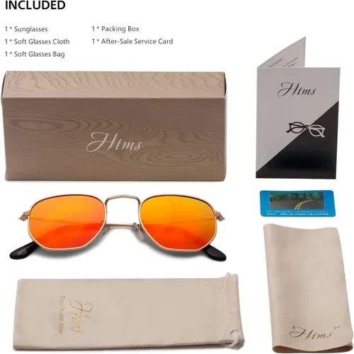 Vista 6 de Hipster. - Lentes de sol polarizados hexagonales para hombre y mujer, diseño geométrico, cuadrados, pequeños, marco de metal vintage, gafas de sol