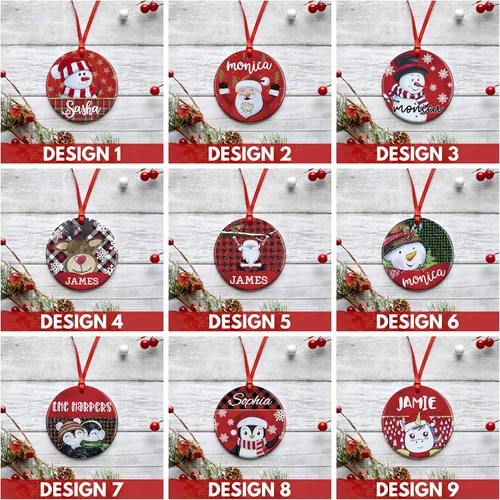 Vista 2 de Juego de 3, adorno de Navidad personalizado con nombre, 9 diseños, 12 fuentes, cerámica personalizada de 3 pulgadas, adorno de Navidad redondo 2025