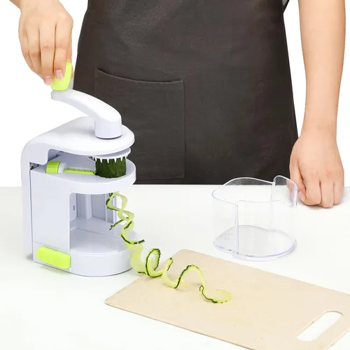 Vista 6 de Spiralizer - Cortador de verduras 4 en 1 cuchillas giratorias para verduras, máquina de fideos en espiral de calabacín con fuerte ventosa, cortador