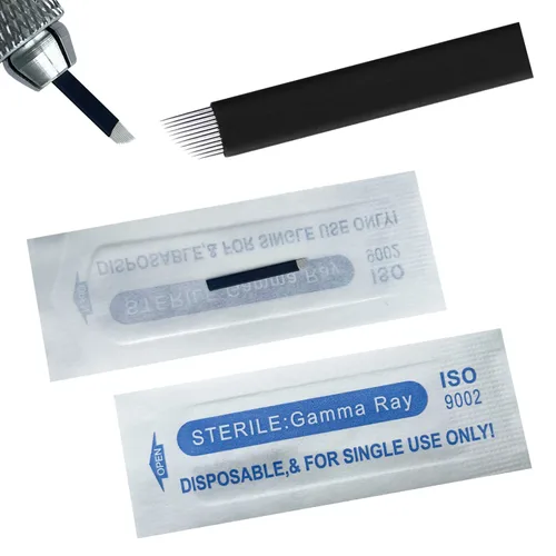 Vista 5 de Agujas de microblading de 0.007 in, agujas desechables de tatuaje de cejas para máquina de maquillaje permanente Manual de suministros (Negro S7)