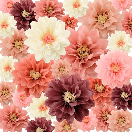 Vista 14 de Geyee 18 Piezas Flores de Papel Mexicanas Coloridas Fiesta Flores de Papel de Seda Pompones Carnaval Mexicano para Fondo Floral de Fiesta Boda