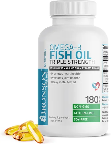 Vista 8 de Bronson Aceite de pescado Omega 3 de triple fuerza 2720 mg, alto contenido en EPA 1250 mg DHA 488 mg, sin OMG, probado para metales pesados, 90