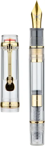 Vista 10 de Jinhao Tiandao 1935 Pluma estilográfica media #8 con punta espada, acrílico negro y transparente con gran convertidor y clip de guitarra