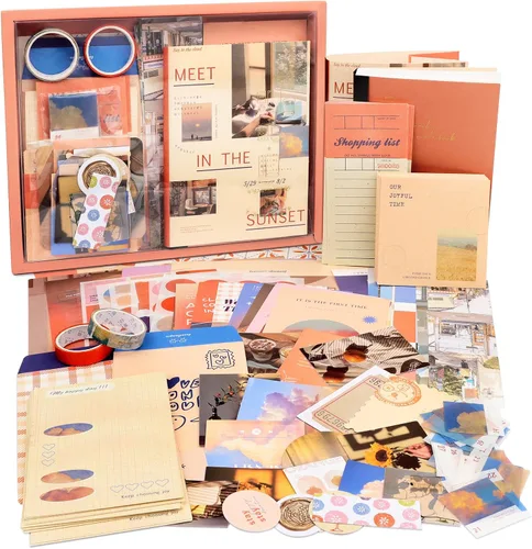 Vista 8 de Draupnir Kit de álbum de recortes estético vintage, kit de diario basura con suministros de diario/álbum de recortes, papelería, cuaderno