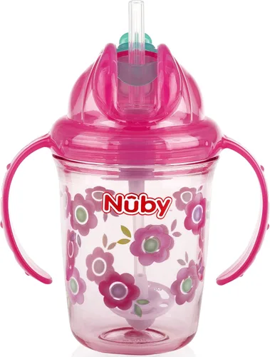Vista 8 de Nuby Tritan - Taza estampada con asa doble con popote con 360 hilos, sin derrames, los colores pueden variar