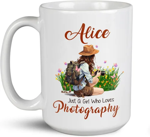 Vista 17 de Taza de café personalizada con nombre, taza de regalo personalizada para amantes de la fotografía, amigos, familia, taza de té blanca de 11 o 15