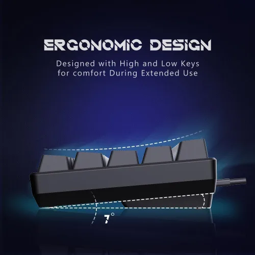 Vista 5 de abucow Teclado mecánico para juegos 65%, teclado compacto con cable con interruptor azul con retroiluminación azul, teclas intercambiables negro