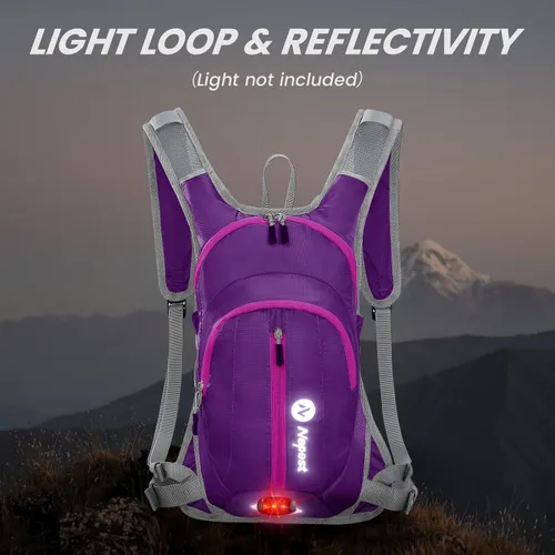Vista 5 de Nepest Hydration Pack Backpack for Women & Men, Lightweight Water Backpack with 2L Water Bladder for Hiking Cycling Running Biking Púrpura