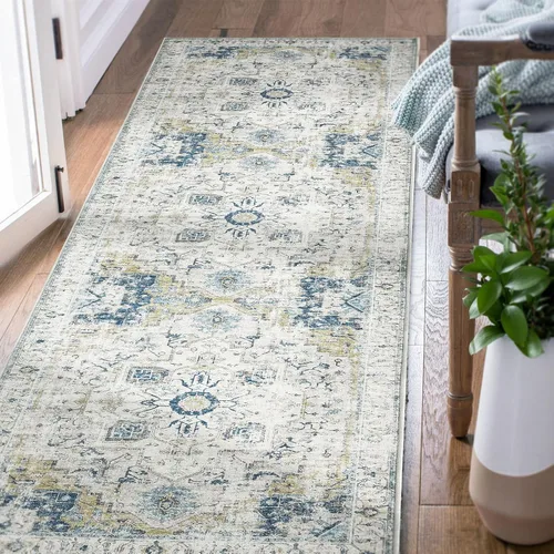 Vista 43 de jinchan Alfombra de Área 2x3 pies Alfombra Vintage de Entrada Lavable Bohemia Tapete Interior para Puerta Medallón Floral Tapete Pequeño para Puerta