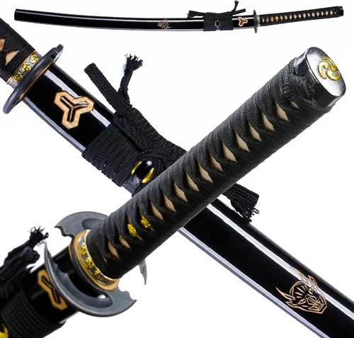 Vista 2 de Katana Sword Real Rayskin 9260 - Espada samurái negra y kit de limpieza profesional Katana